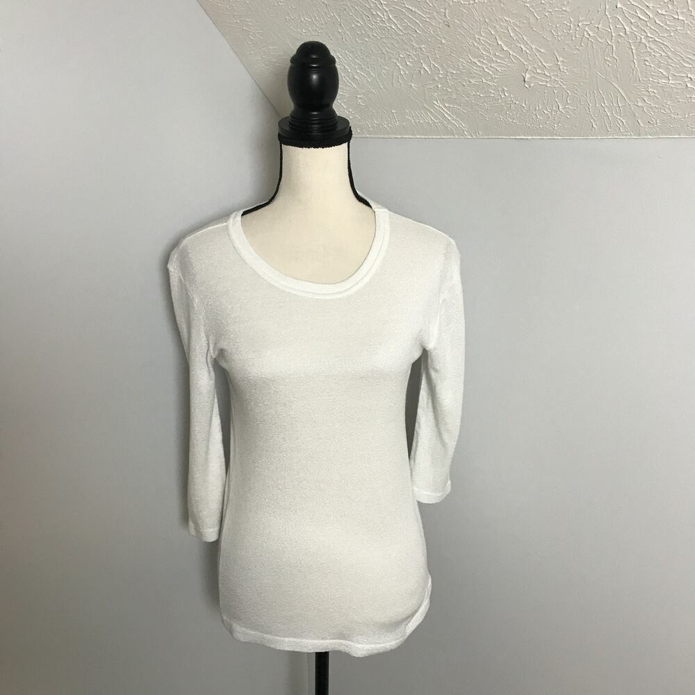 Michael Stars x Anthropologie Shine Tee XS/S White Scoop Neck 3/4 Sleeve USA - Picture 2 of 8